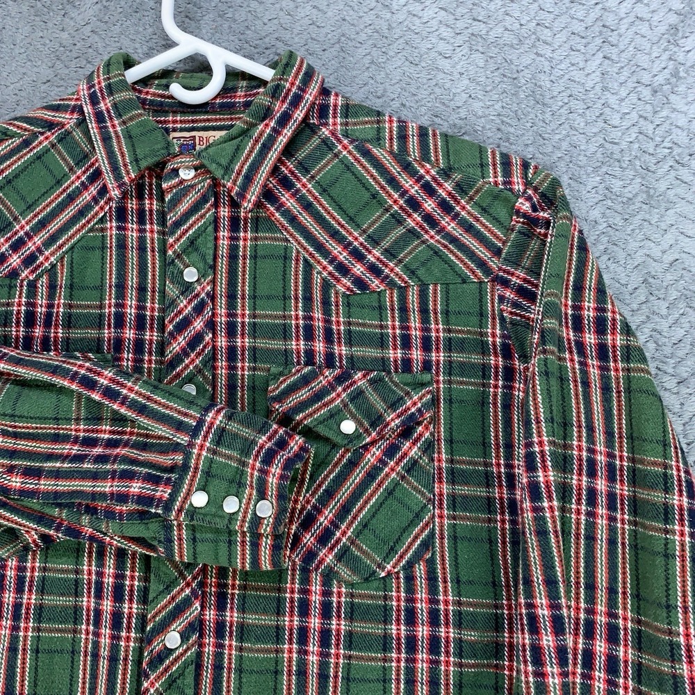 Vintage Big Mac Shirt Size Large Red Green Plaid Pearl Snap Flannel 90s EUC